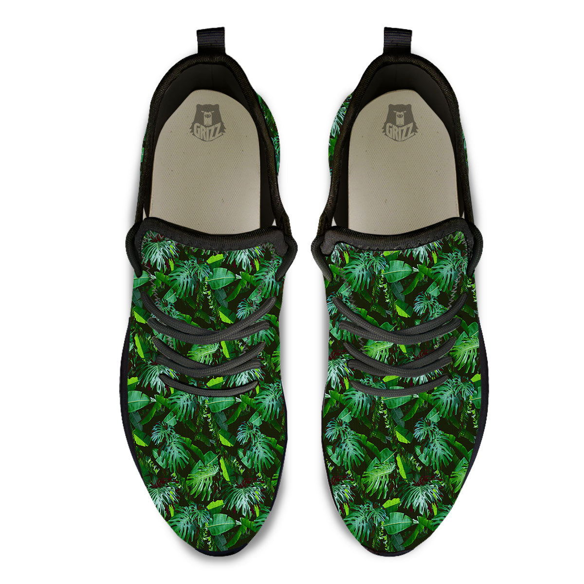 Banana Palm Leaf Green Tropical Print Black Athletic Shoes-grizzshop