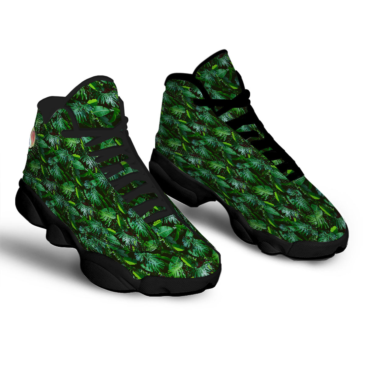 Banana Palm Leaf Green Tropical Print Black Basketball Shoes-grizzshop