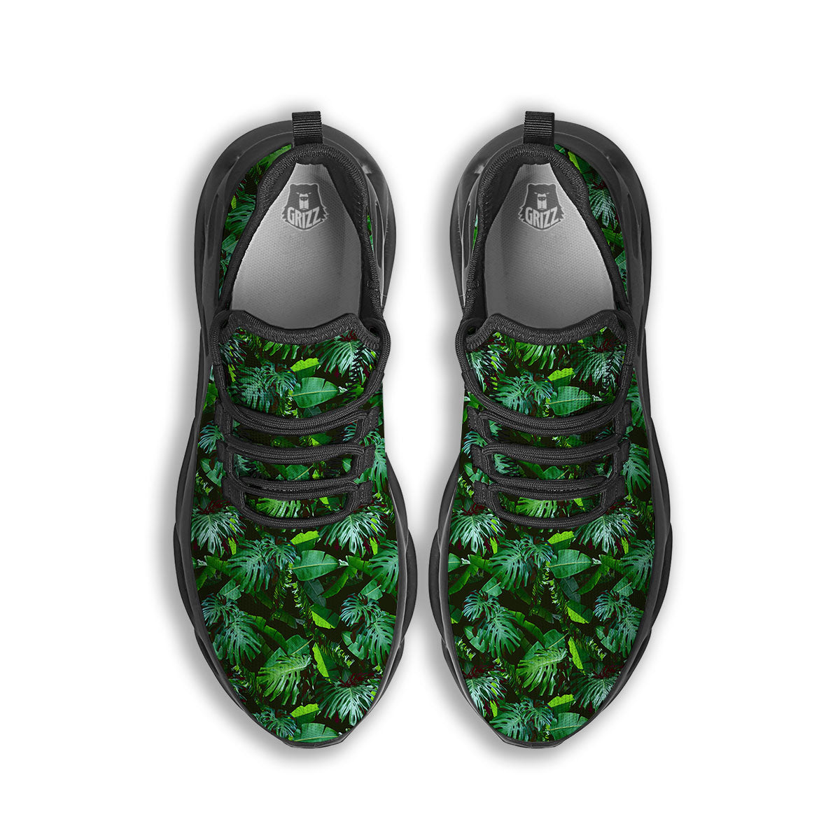 Banana Palm Leaf Green Tropical Print Black Running Shoes-grizzshop