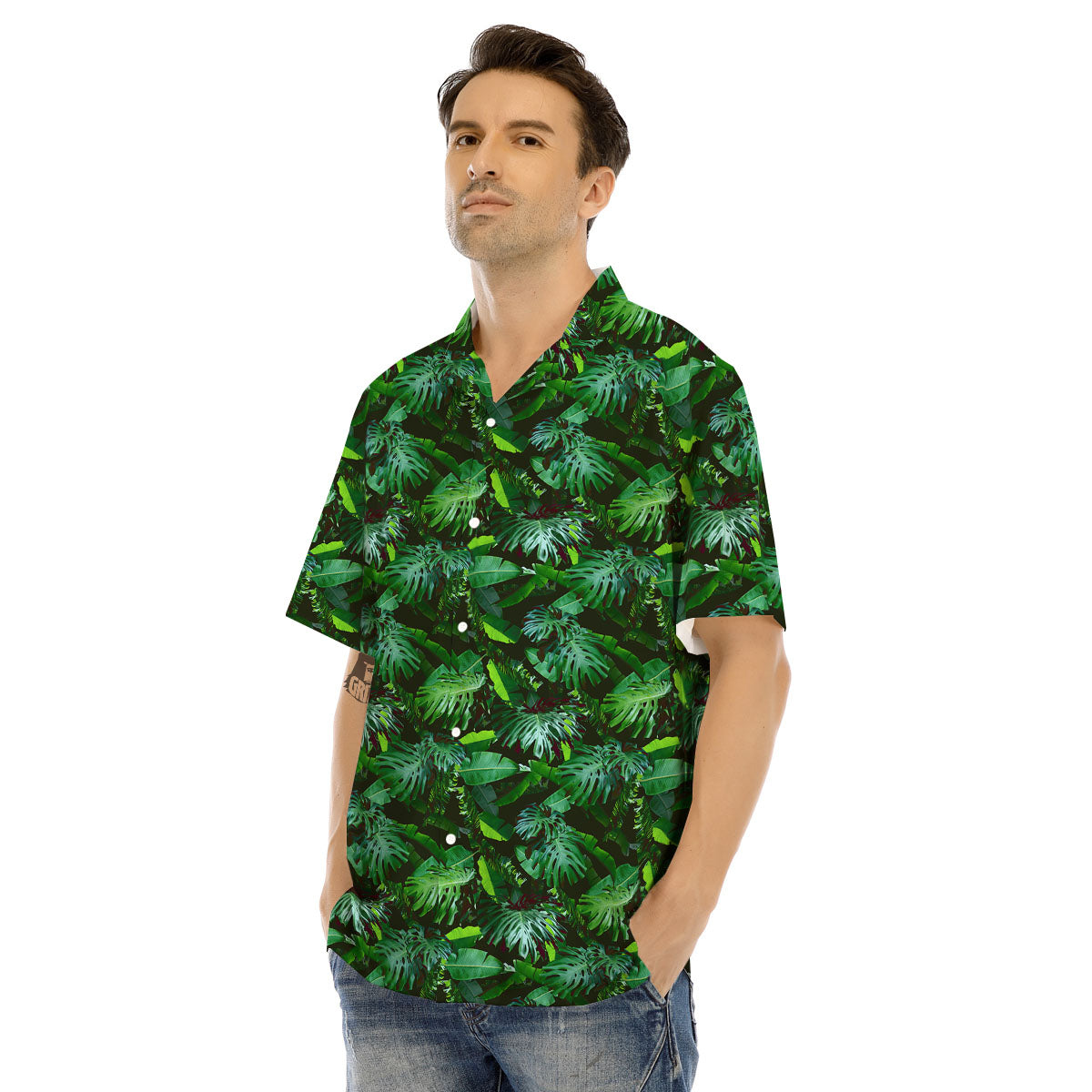 Banana Palm Leaf Green Tropical Print Men's Hawaiian Shirt-grizzshop