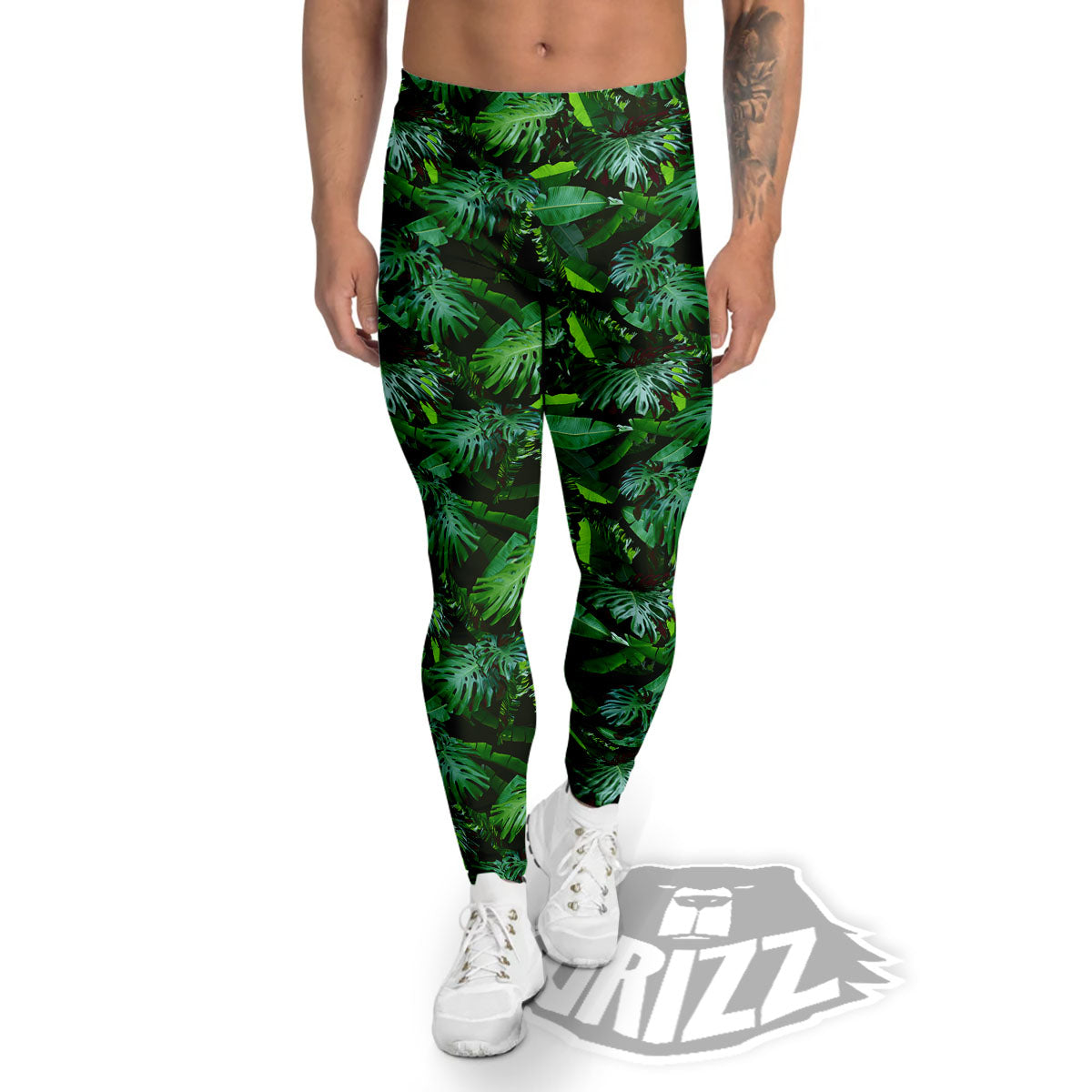 Banana Palm Leaf Green Tropical Print Men's Leggings-grizzshop