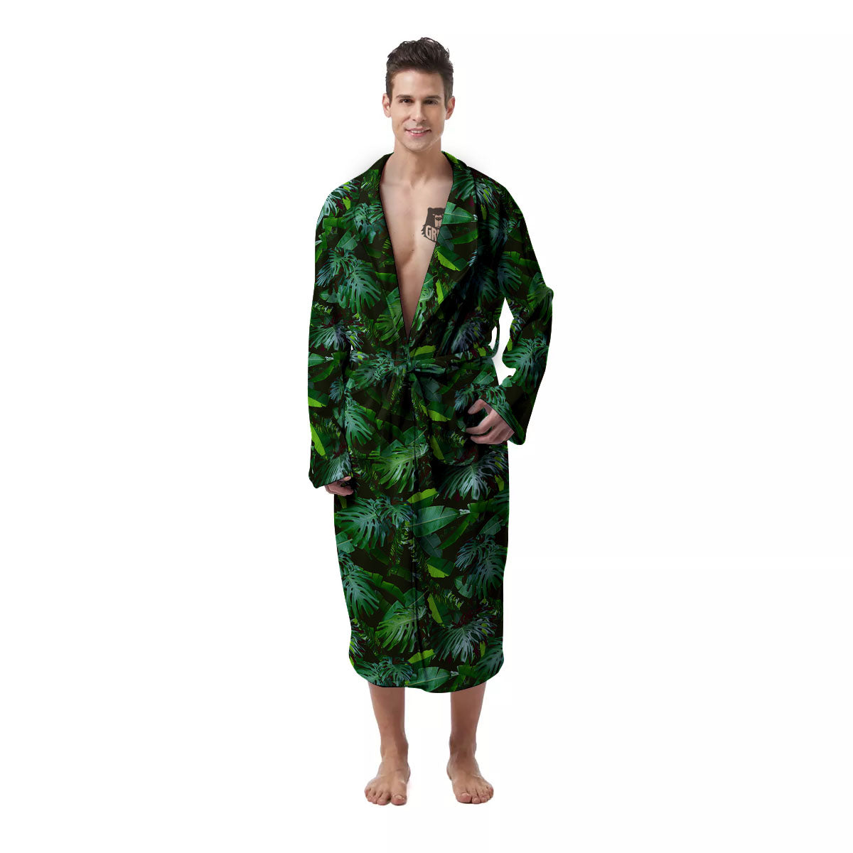 Banana Palm Leaf Green Tropical Print Men's Robe-grizzshop
