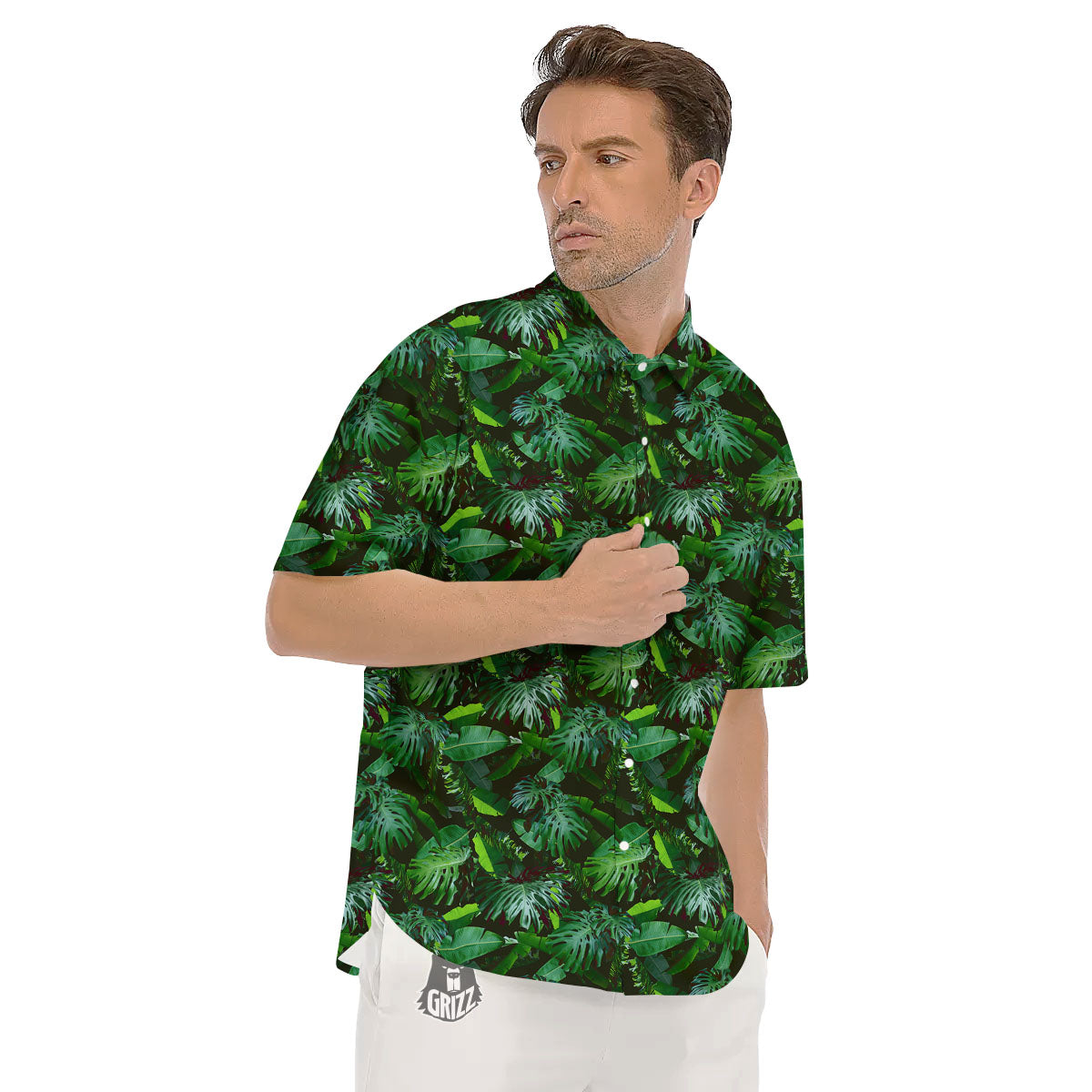 Banana Palm Leaf Green Tropical Print Men's Short Sleeve Shirts-grizzshop