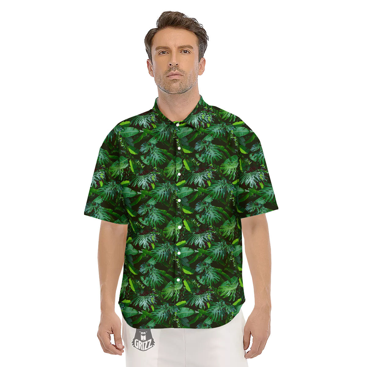 Banana Palm Leaf Green Tropical Print Men's Short Sleeve Shirts-grizzshop