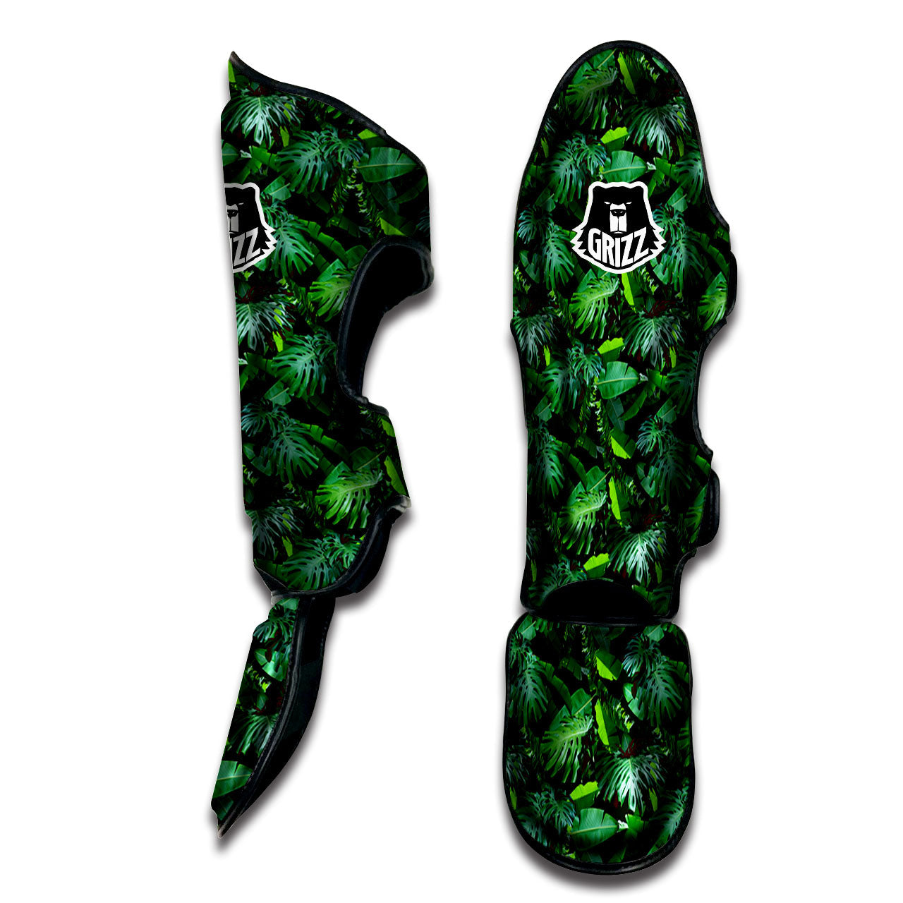 Banana Palm Leaf Green Tropical Print Muay Thai Shin Guards-grizzshop