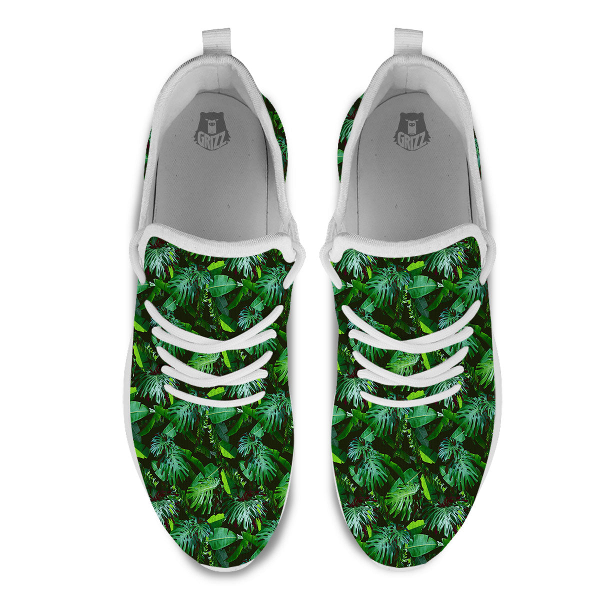 Banana Palm Leaf Green Tropical Print White Athletic Shoes-grizzshop