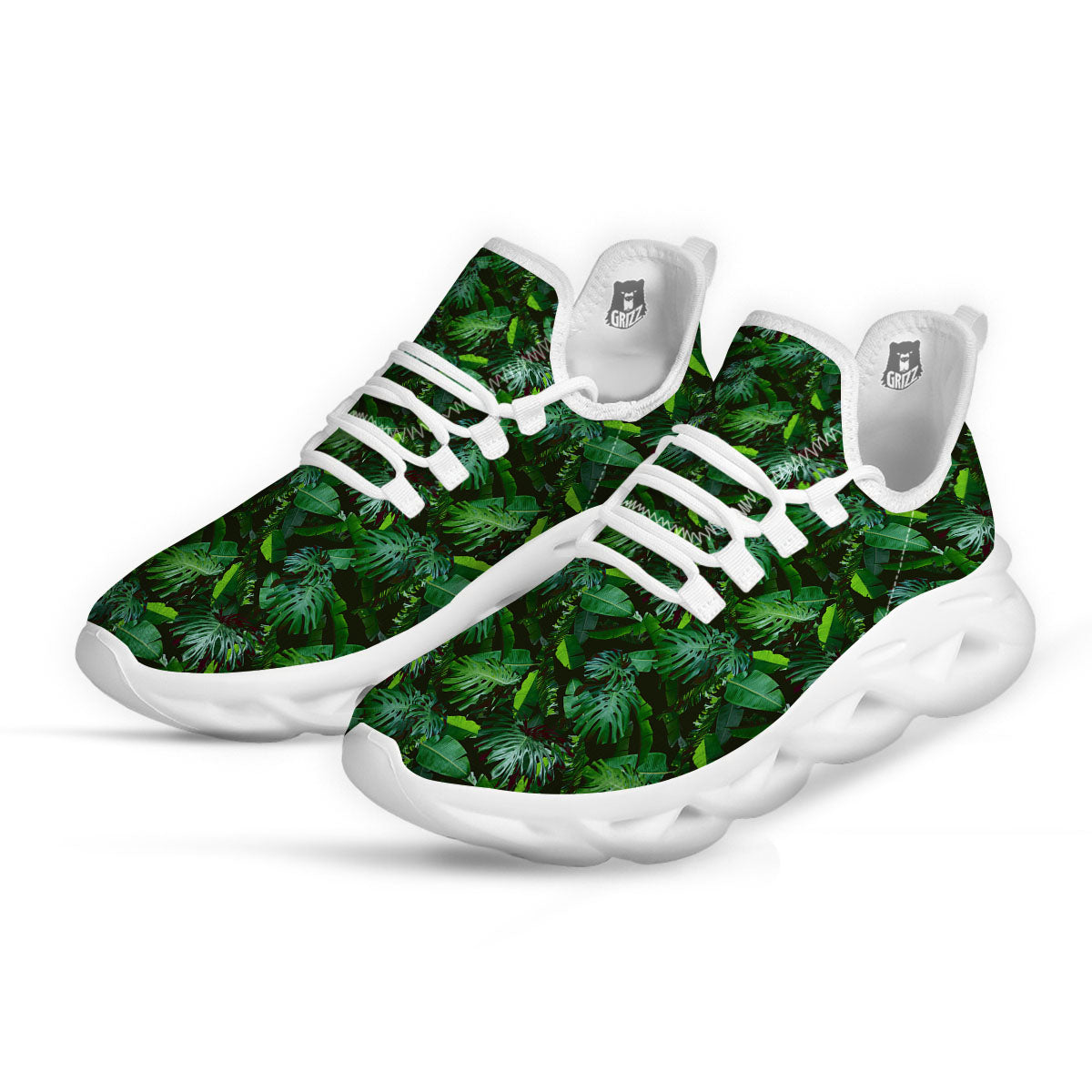 Banana Palm Leaf Green Tropical Print White Running Shoes-grizzshop