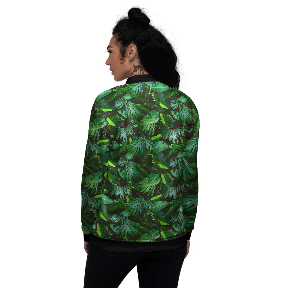 Banana Palm Leaf Green Tropical Print Women's Bomber Jacket-grizzshop