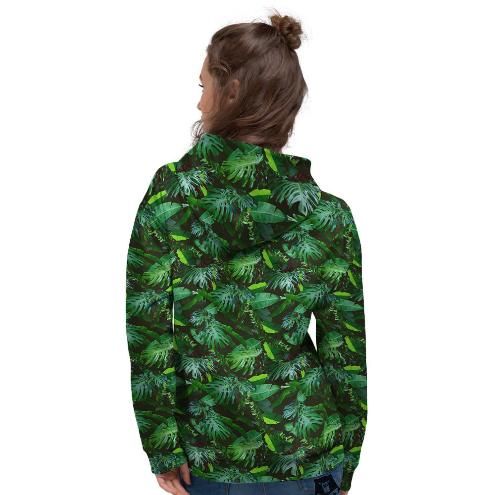 Banana Palm Leaf Green Tropical Print Women's Hoodie-grizzshop