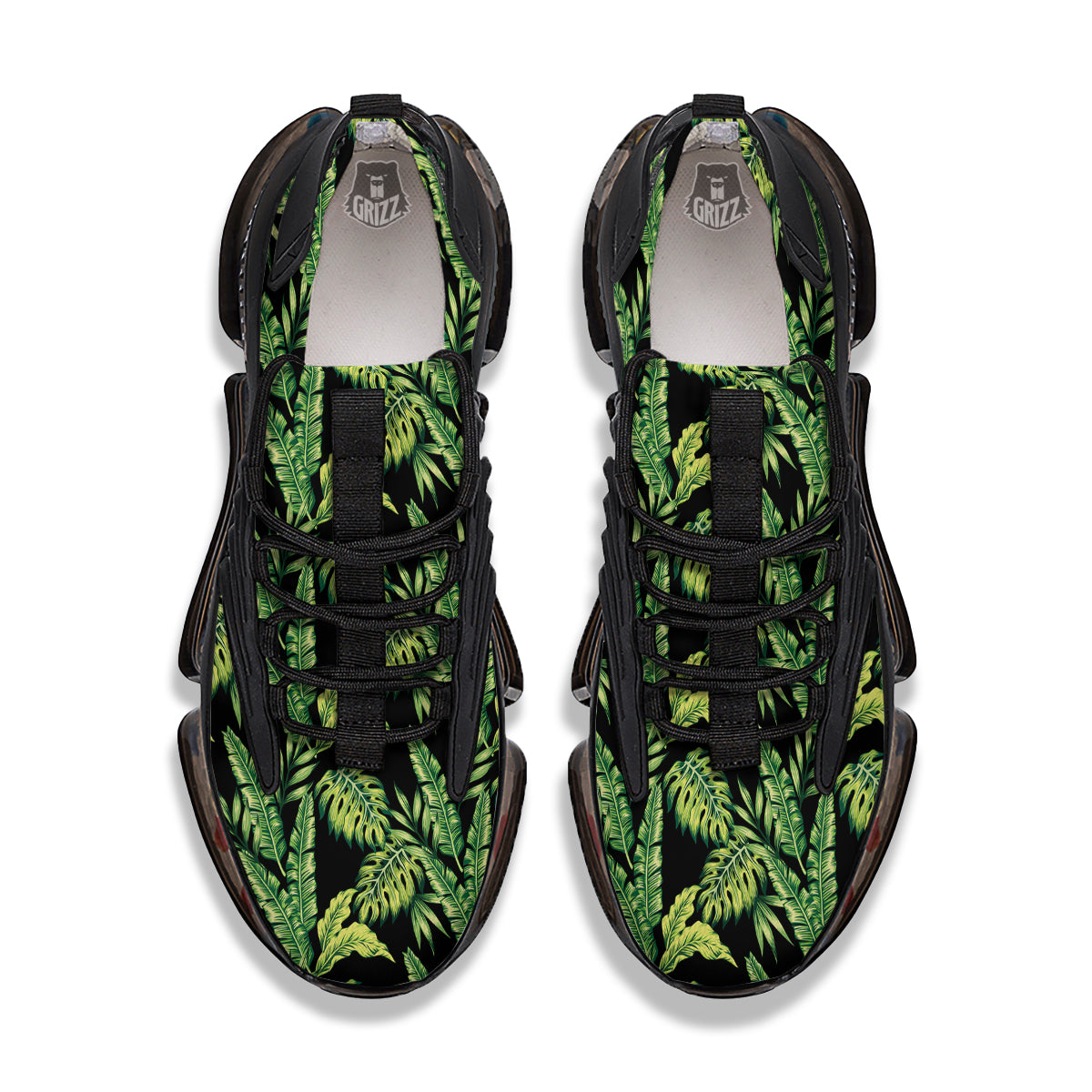 Banana Palm Leaf Print Pattern Black Gym Shoes-grizzshop