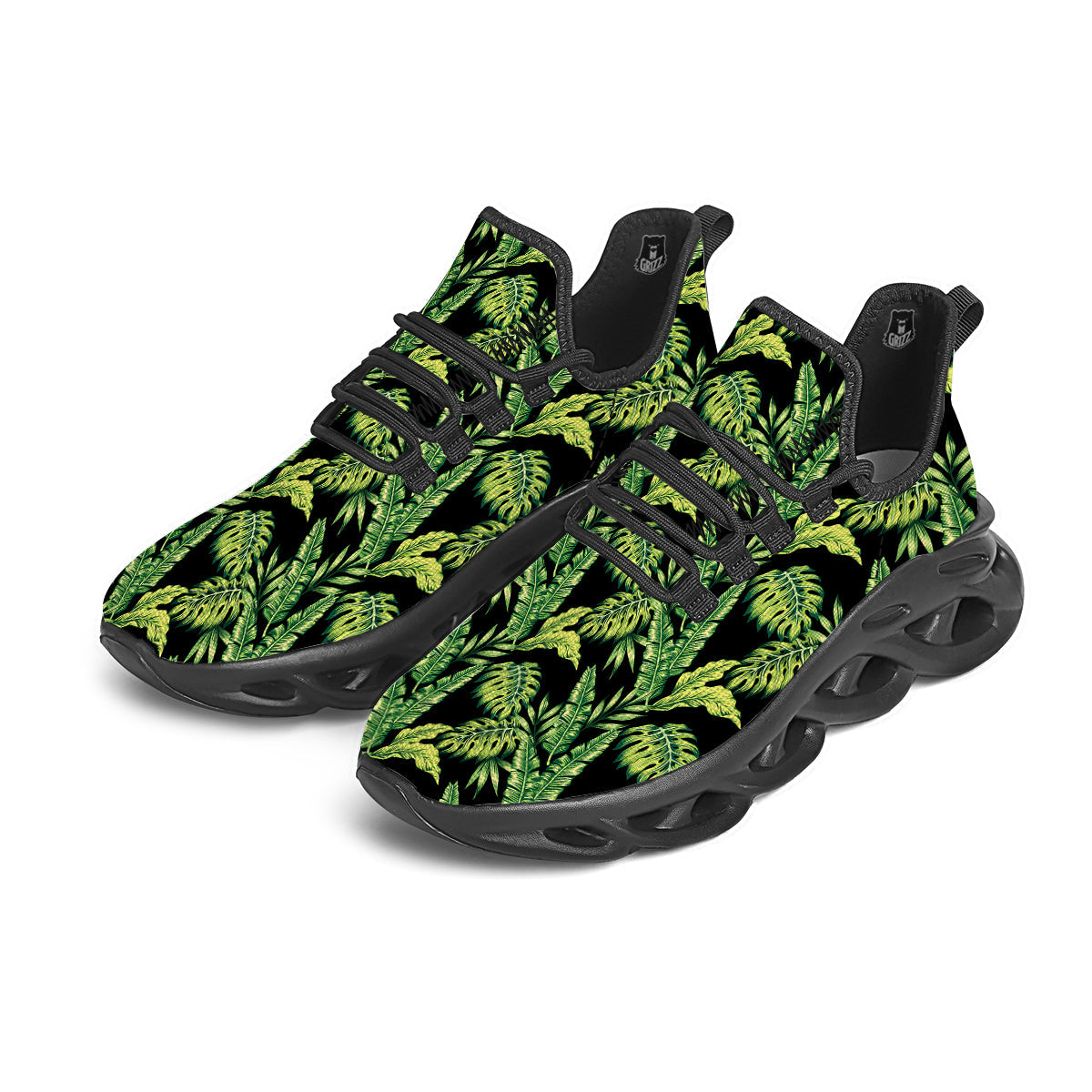 Banana Palm Leaf Print Pattern Black Running Shoes-grizzshop