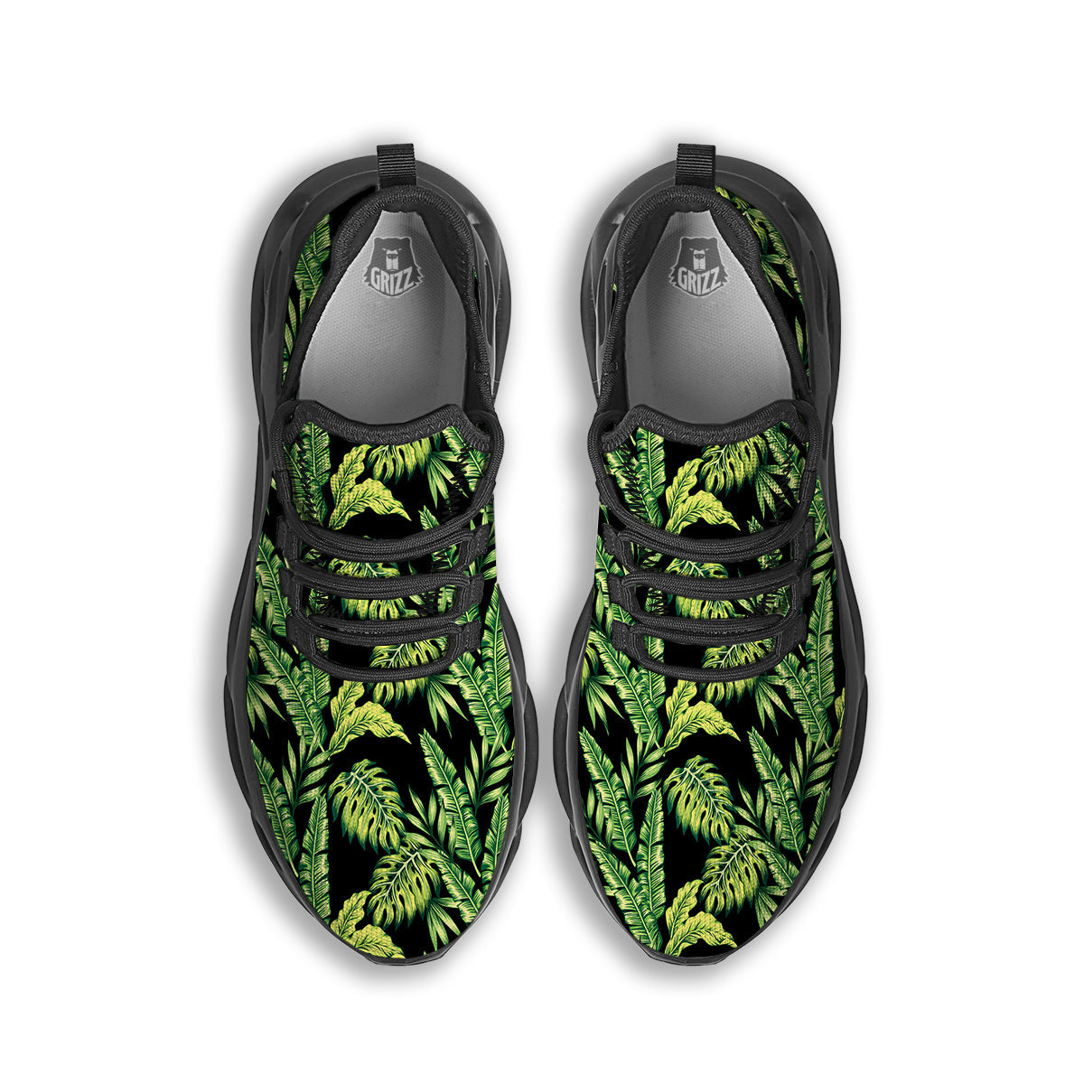 Banana Palm Leaf Print Pattern Black Running Shoes-grizzshop