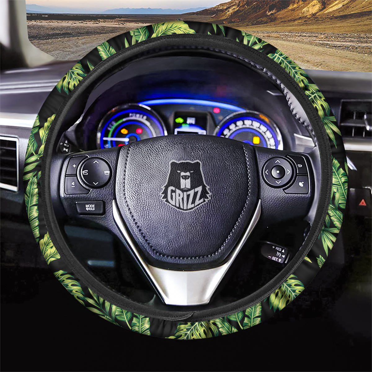 Banana Palm Leaf Print Pattern Car Steering Wheel Cover-grizzshop