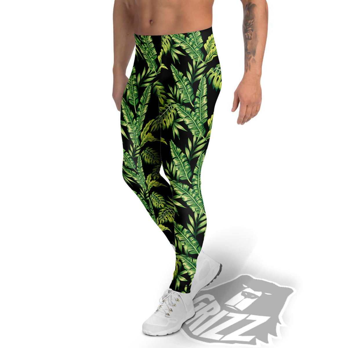 Banana Palm Leaf Print Pattern Men's Leggings-grizzshop
