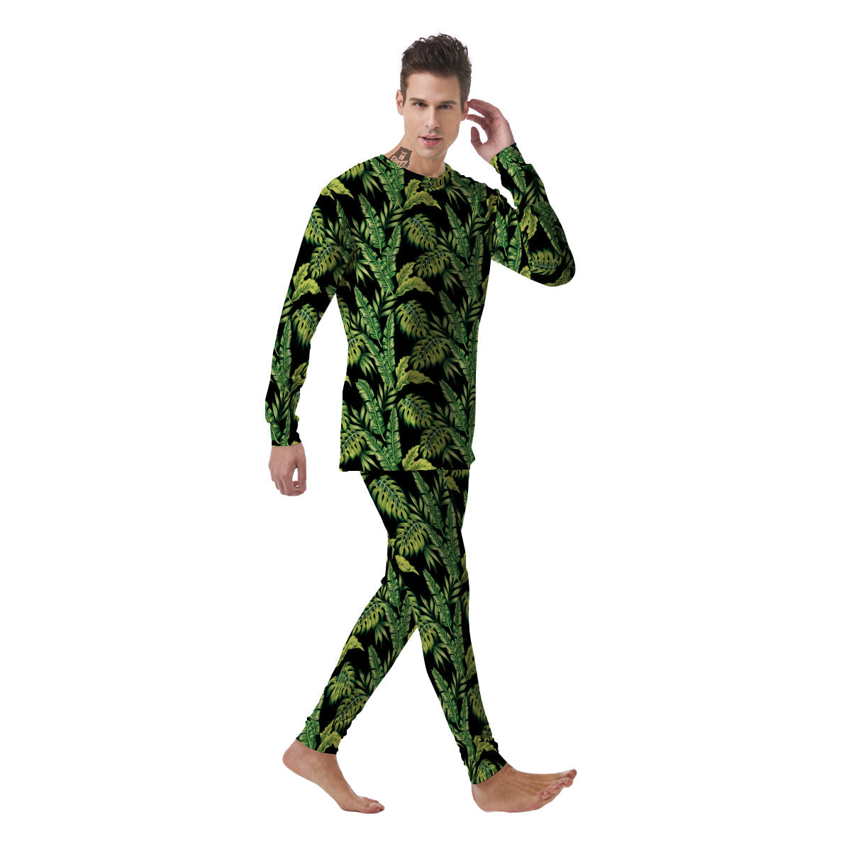 Banana Palm Leaf Print Pattern Men's Pajamas-grizzshop