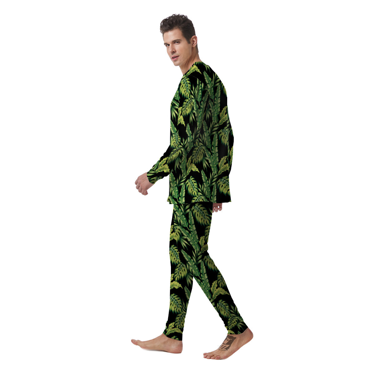 Banana Palm Leaf Print Pattern Men's Pajamas-grizzshop