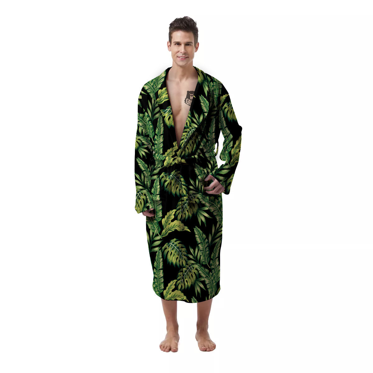 Banana Palm Leaf Print Pattern Men's Robe-grizzshop