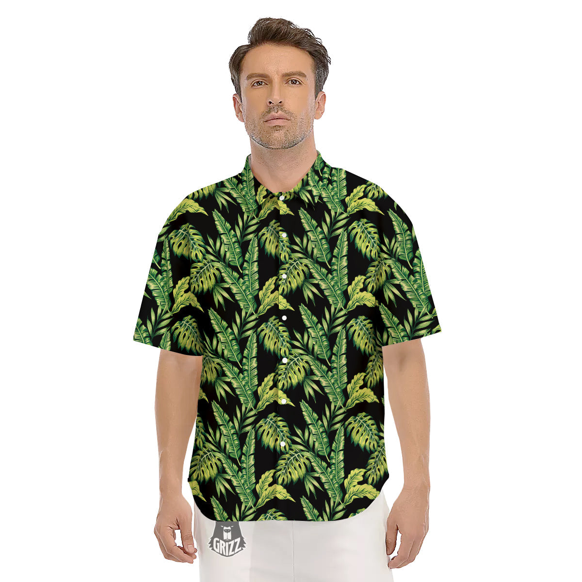 Banana Palm Leaf Print Pattern Men's Short Sleeve Shirts-grizzshop