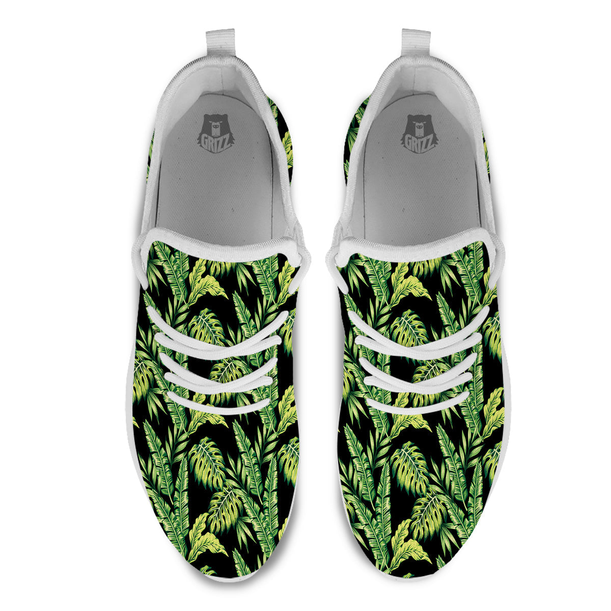 Banana Palm Leaf Print Pattern White Athletic Shoes-grizzshop