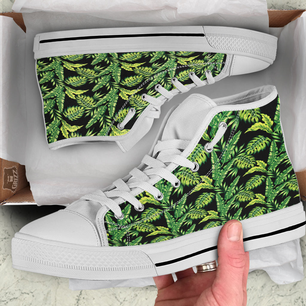 Banana Palm Leaf Print Pattern White High Top Shoes-grizzshop