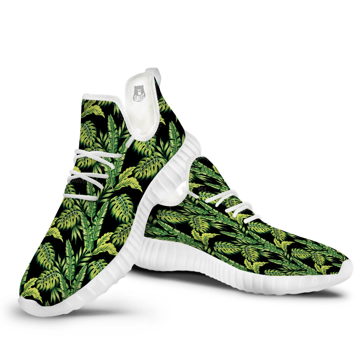 Banana Palm Leaf Print Pattern White Walking Shoes-grizzshop