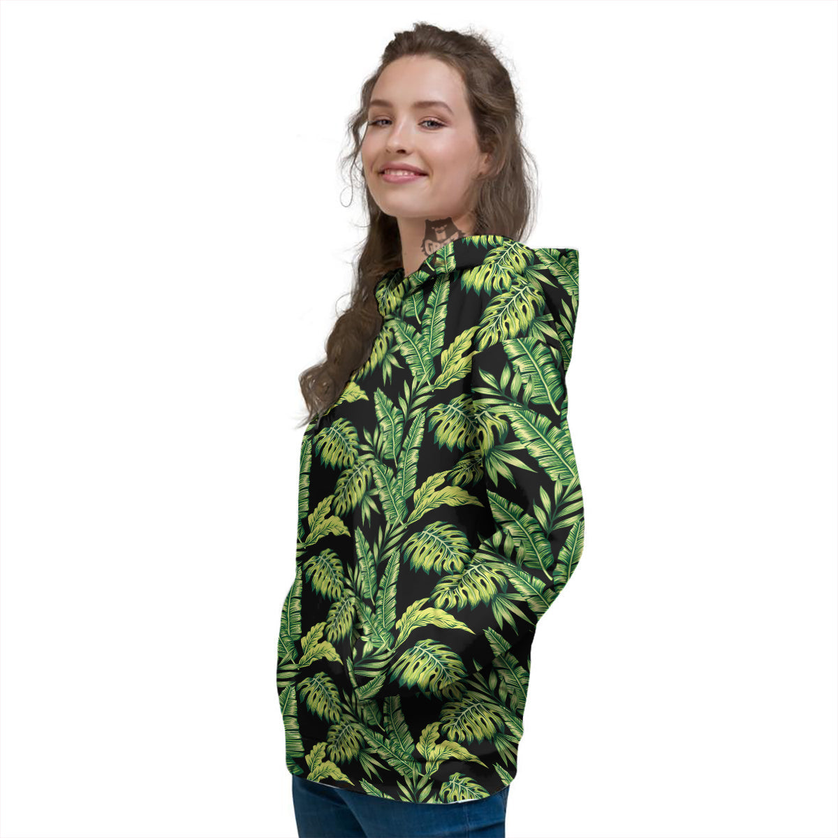 Banana Palm Leaf Print Pattern Women's Hoodie-grizzshop