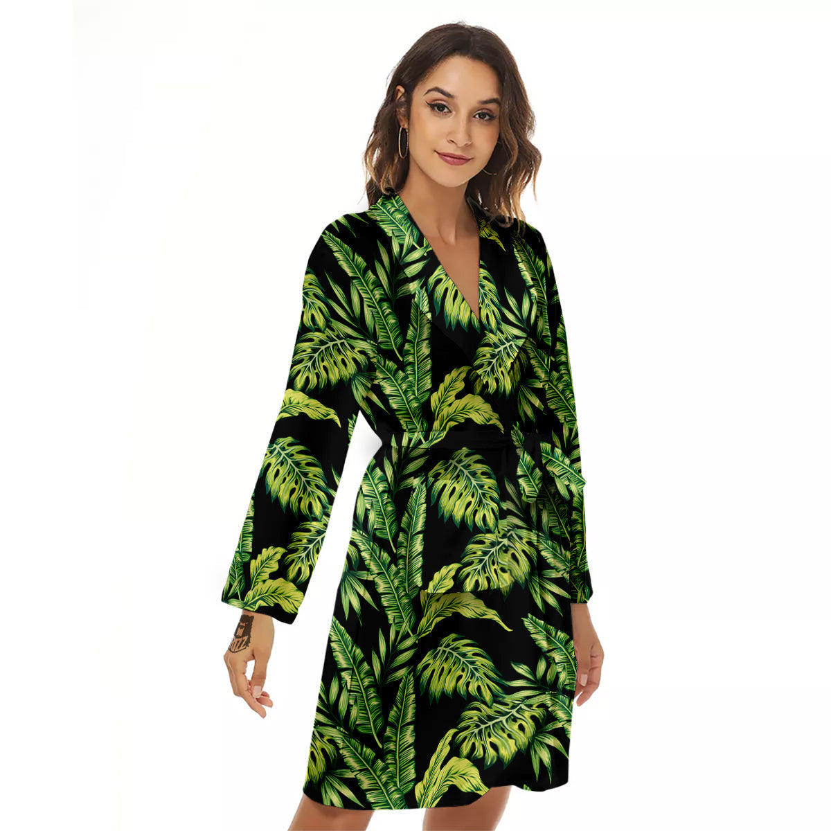 Banana Palm Leaf Print Pattern Women's Robe-grizzshop