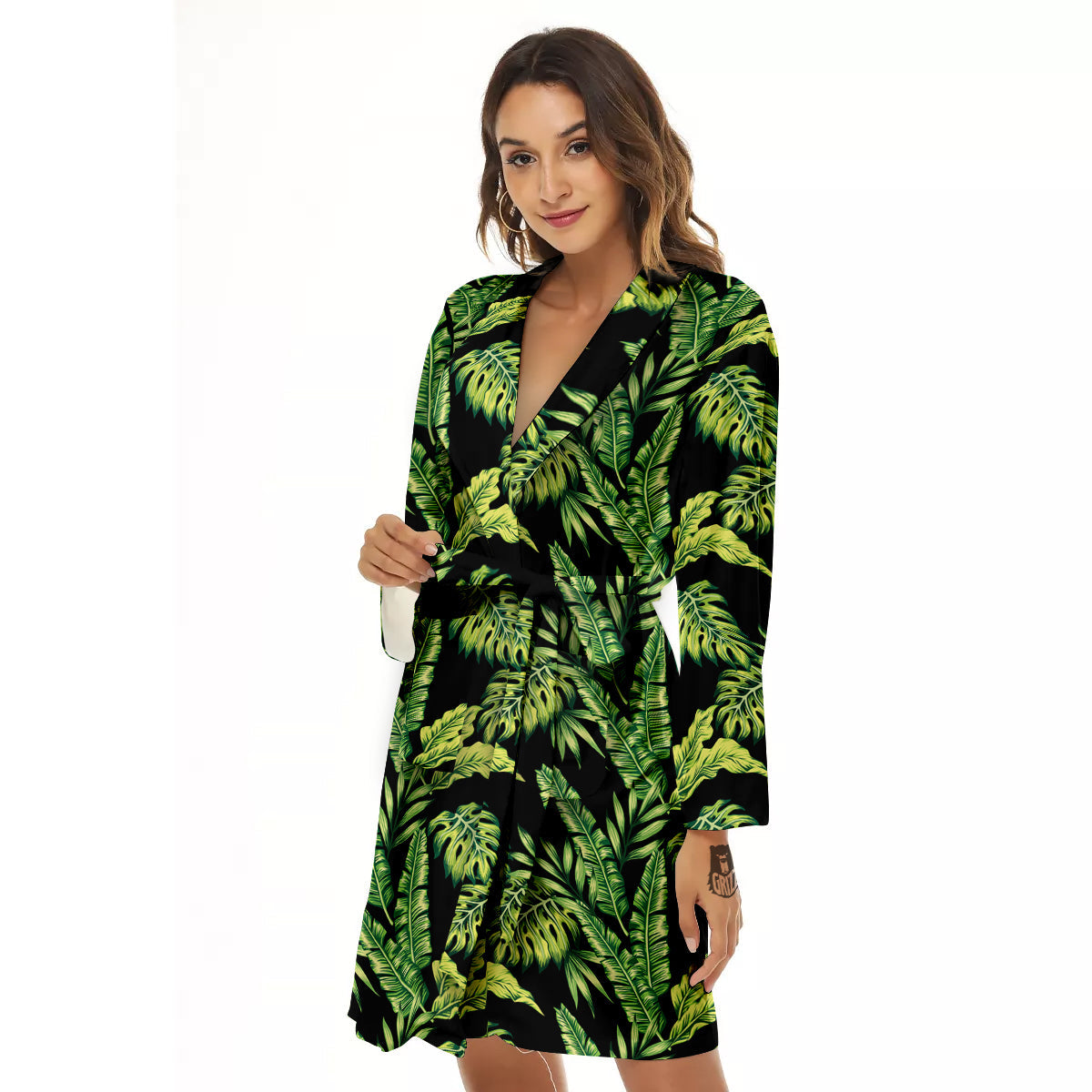 Banana Palm Leaf Print Pattern Women's Robe-grizzshop