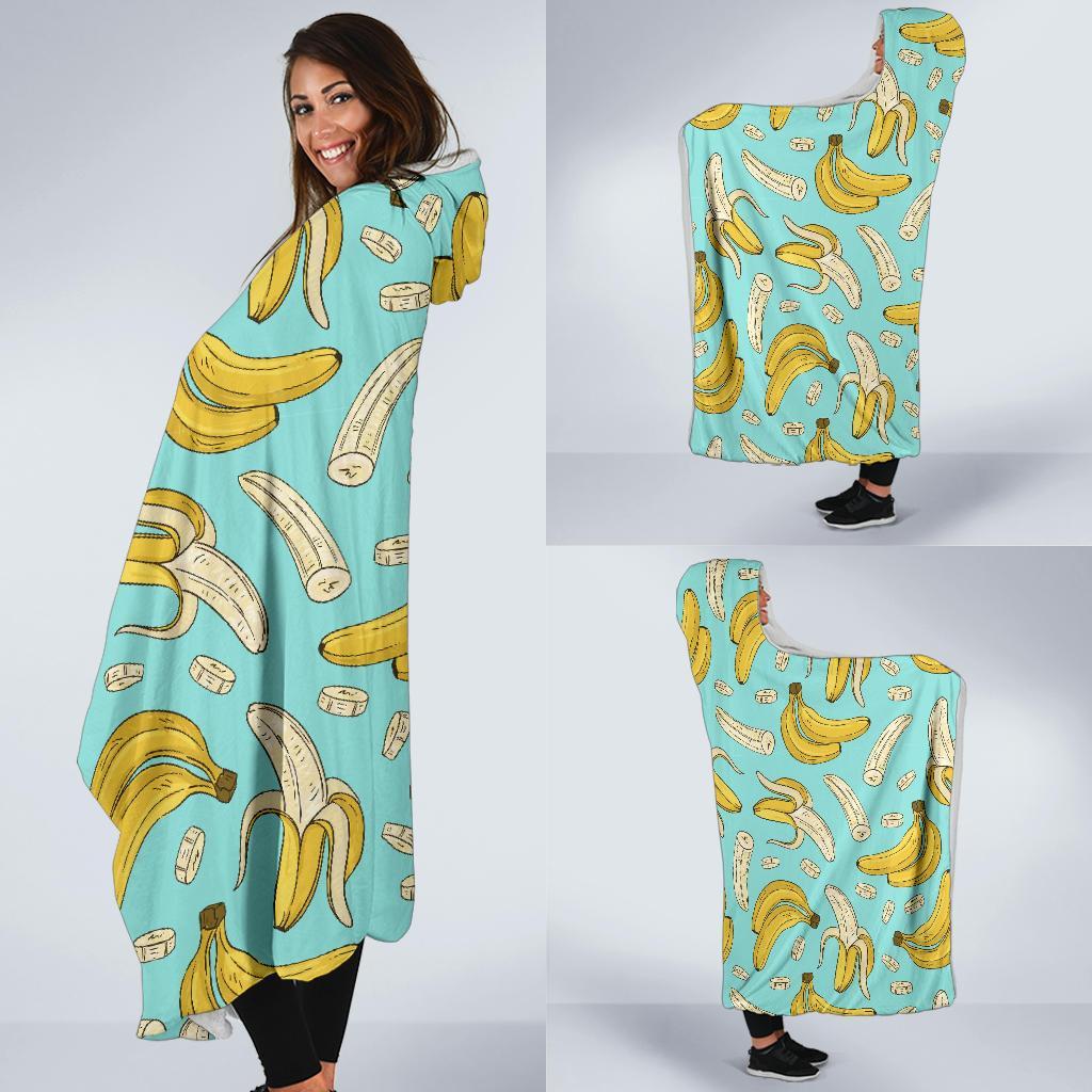 Banana Pattern Print Hooded Blanket-grizzshop