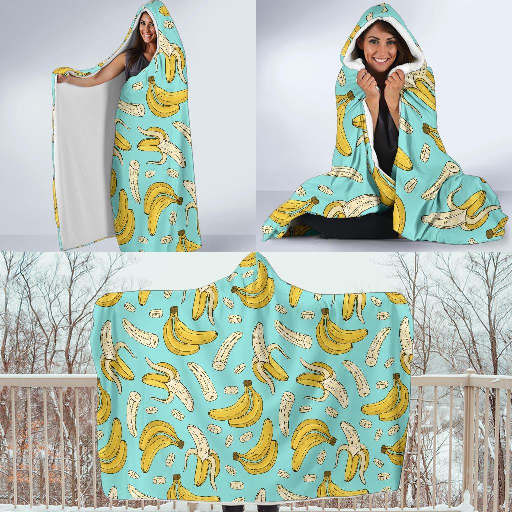 Banana Pattern Print Hooded Blanket-grizzshop