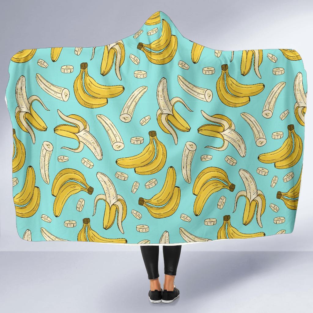 Banana Pattern Print Hooded Blanket-grizzshop