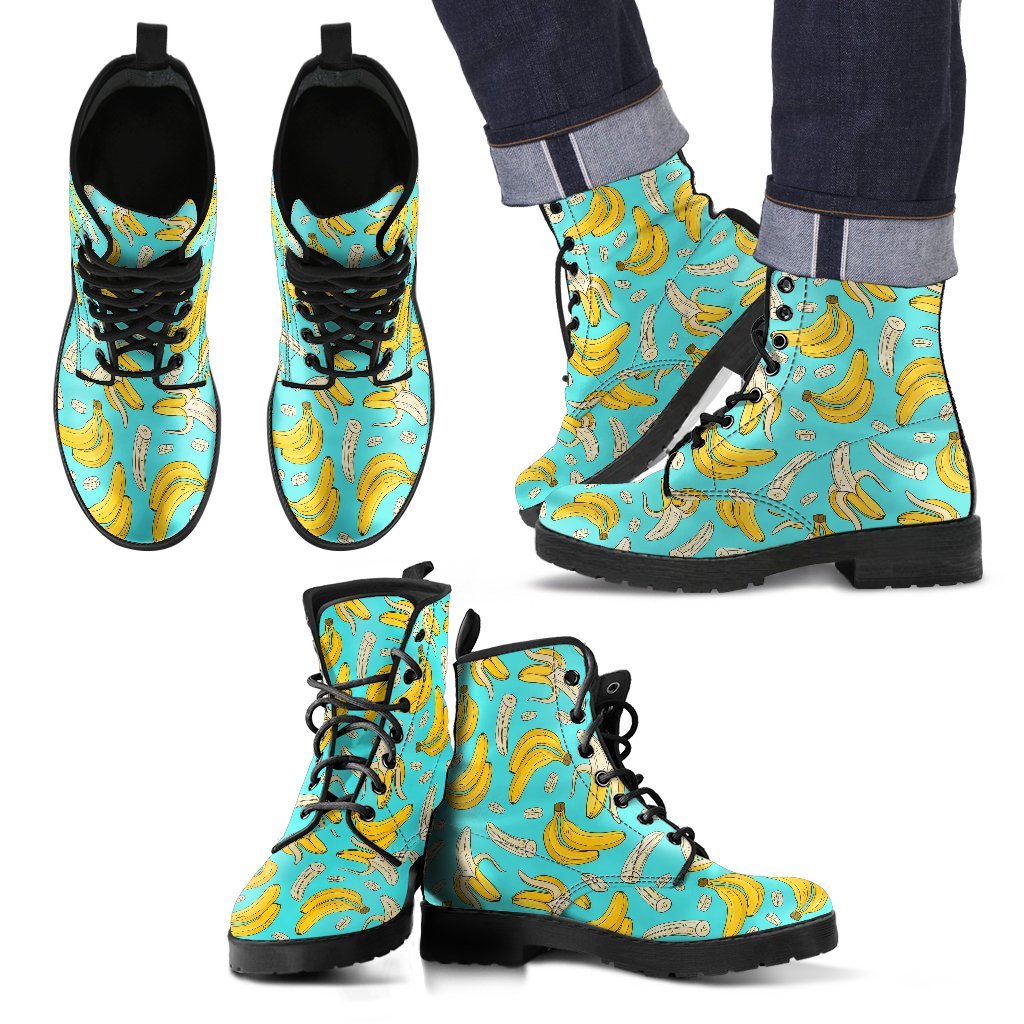 Banana Pattern Print Men Women Leather Boots-grizzshop