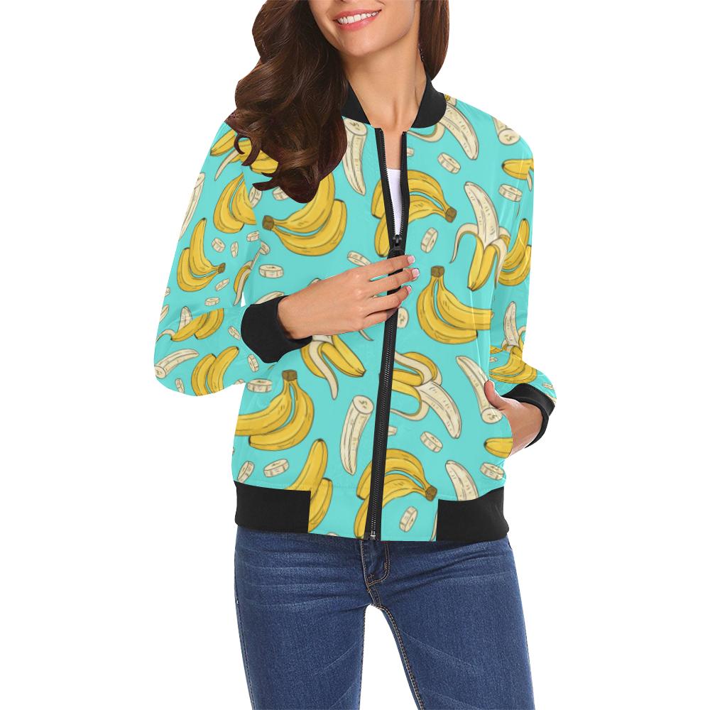 Banana Pattern Print Women Casual Bomber Jacket-grizzshop
