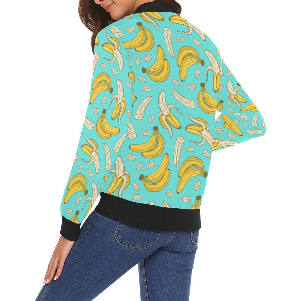 Banana Pattern Print Women Casual Bomber Jacket-grizzshop