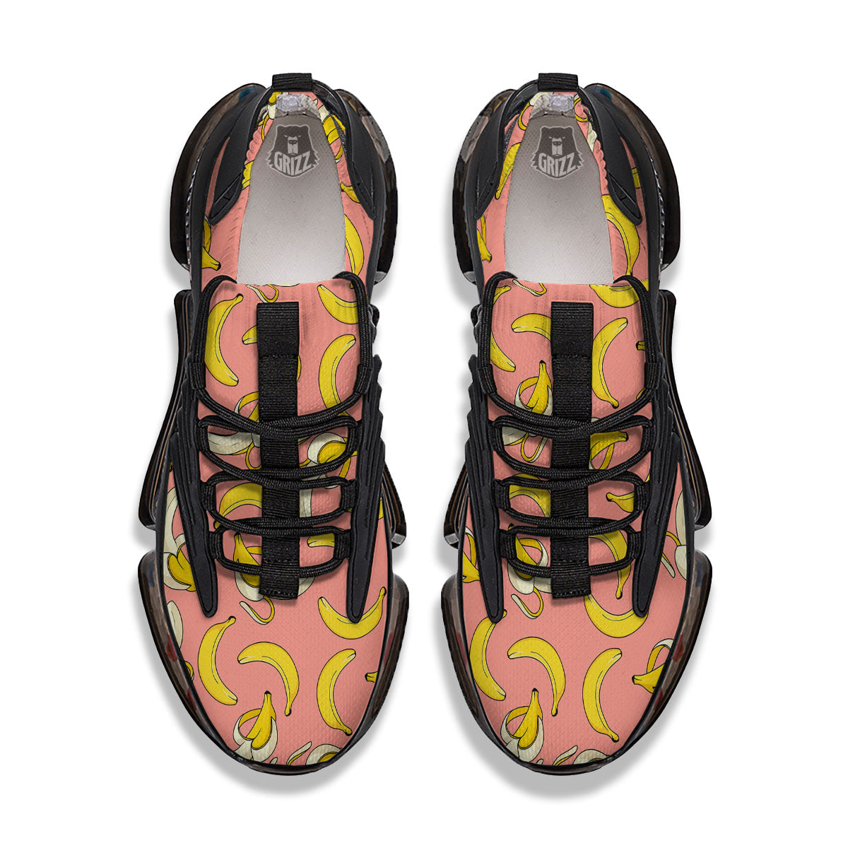 Banana Pink Print Pattern Black Gym Shoes-grizzshop