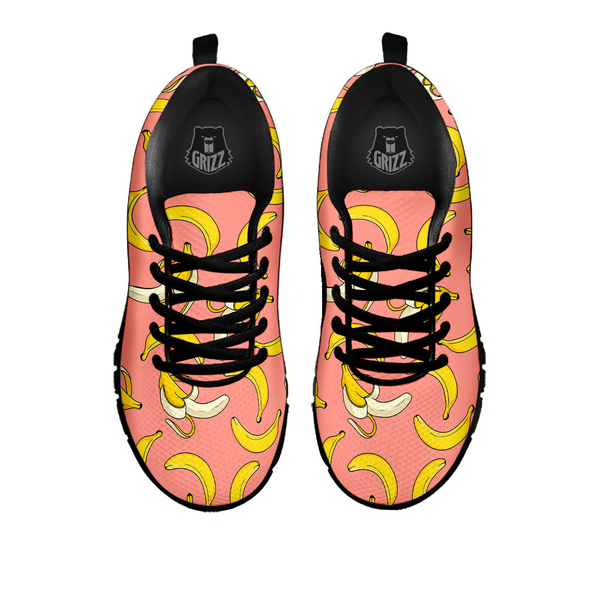 Banana Pink Print Pattern Black Sneaker-grizzshop