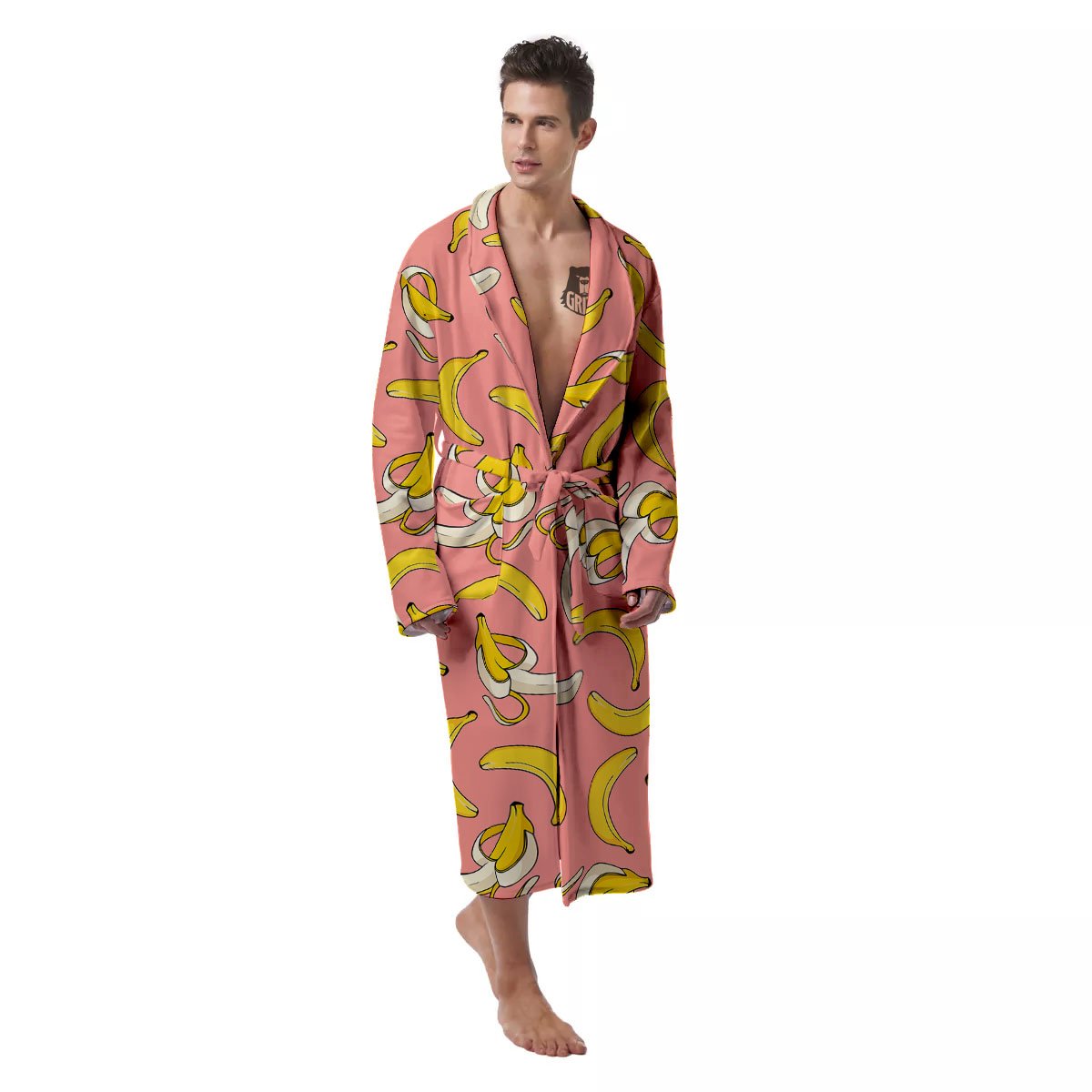 Banana Pink Print Pattern Men's Robe-grizzshop