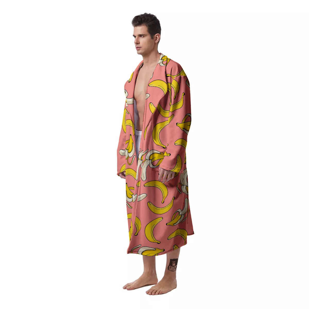 Banana Pink Print Pattern Men's Robe-grizzshop