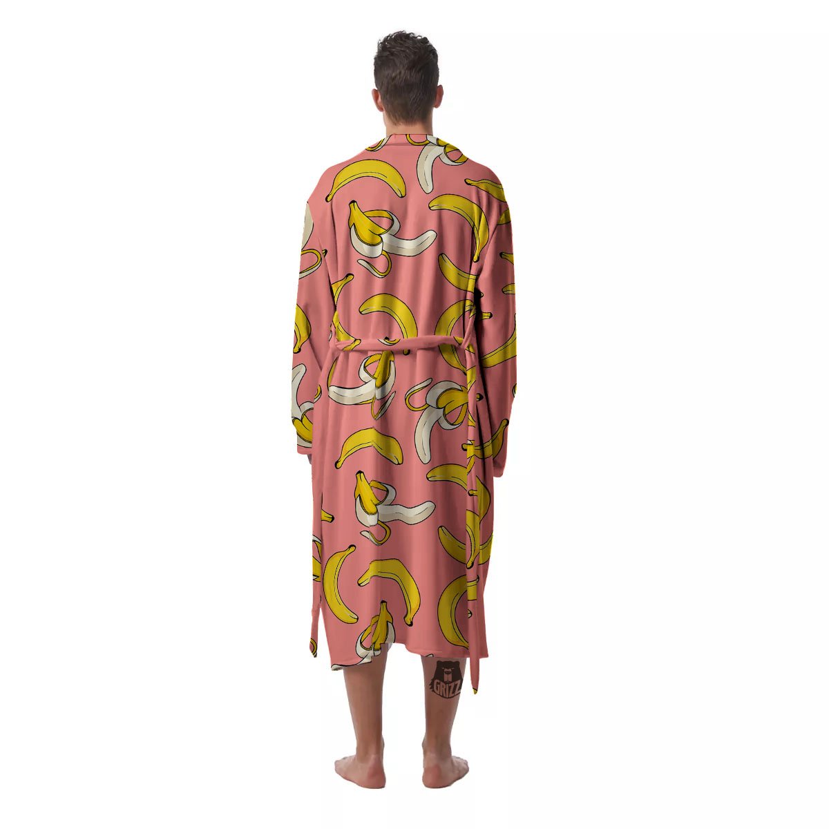 Banana Pink Print Pattern Men's Robe-grizzshop