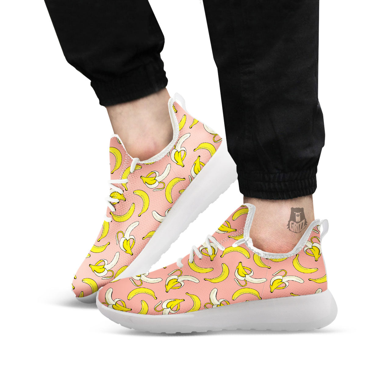 Banana Pink Print Pattern White Athletic Shoes-grizzshop