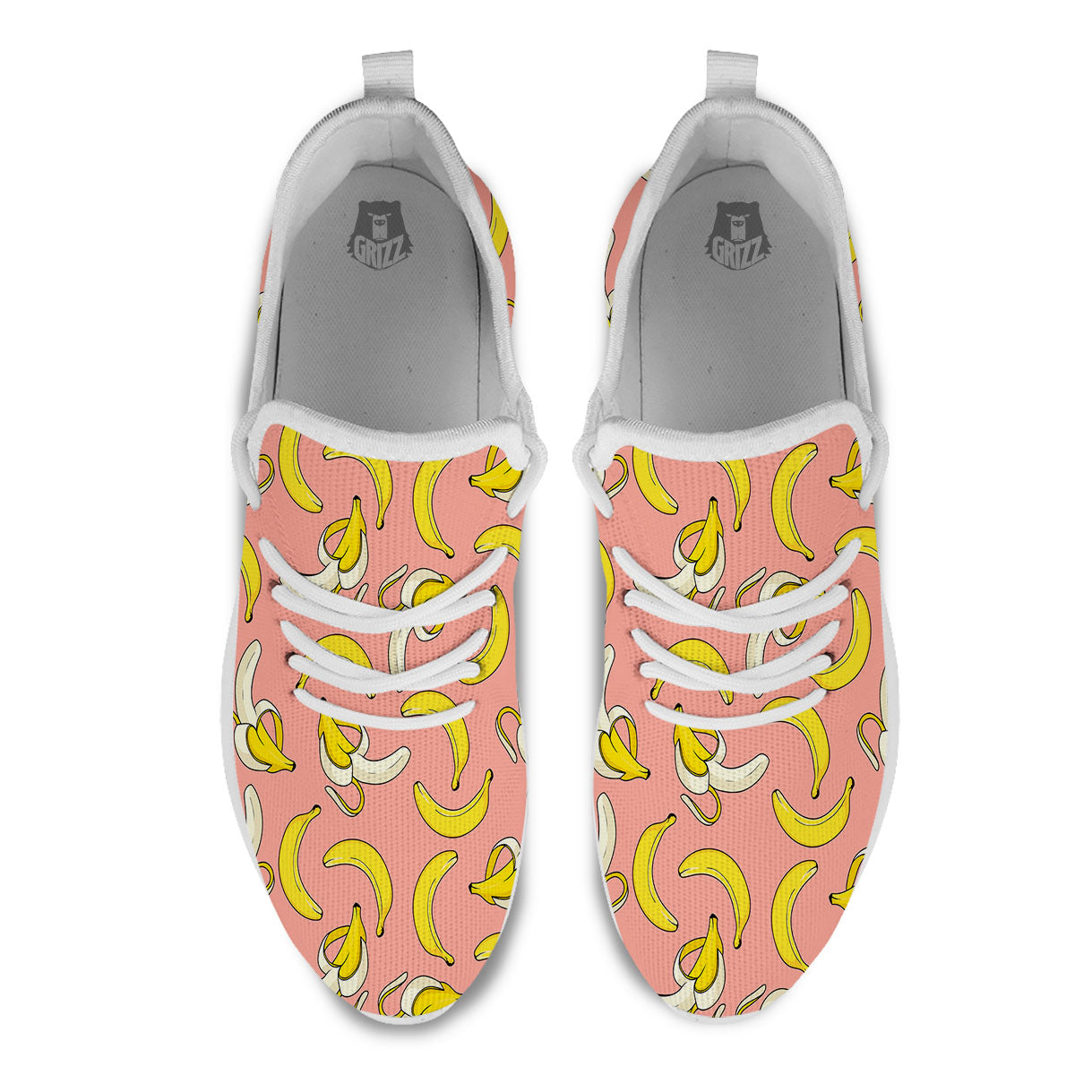 Banana Pink Print Pattern White Athletic Shoes-grizzshop