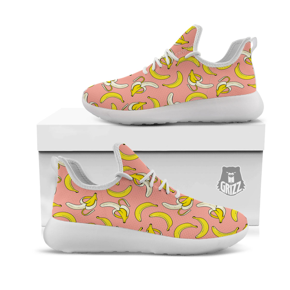 Banana Pink Print Pattern White Athletic Shoes-grizzshop