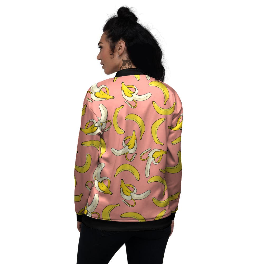 Banana Pink Print Pattern Women's Bomber Jacket-grizzshop