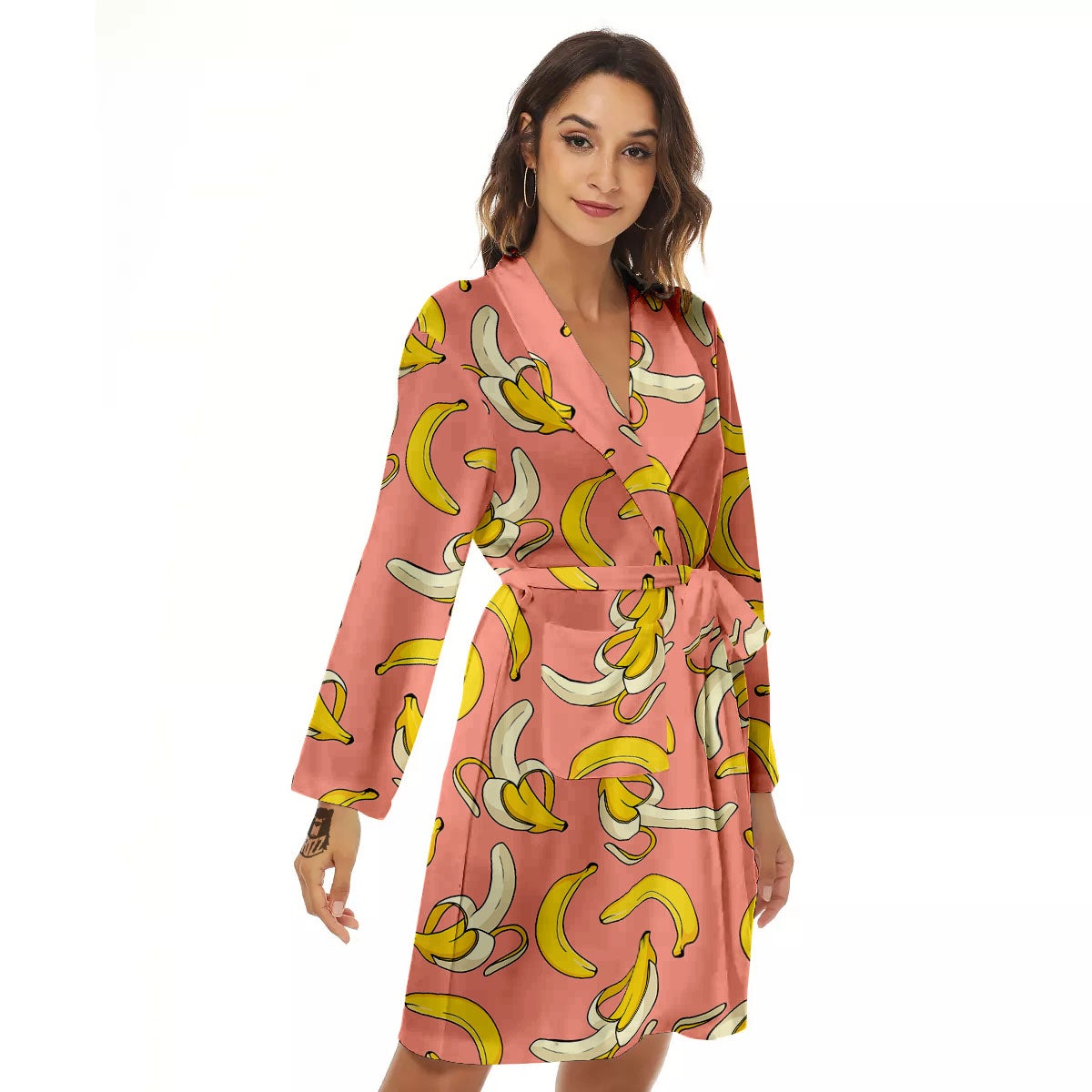 Banana Pink Print Pattern Women's Robe-grizzshop