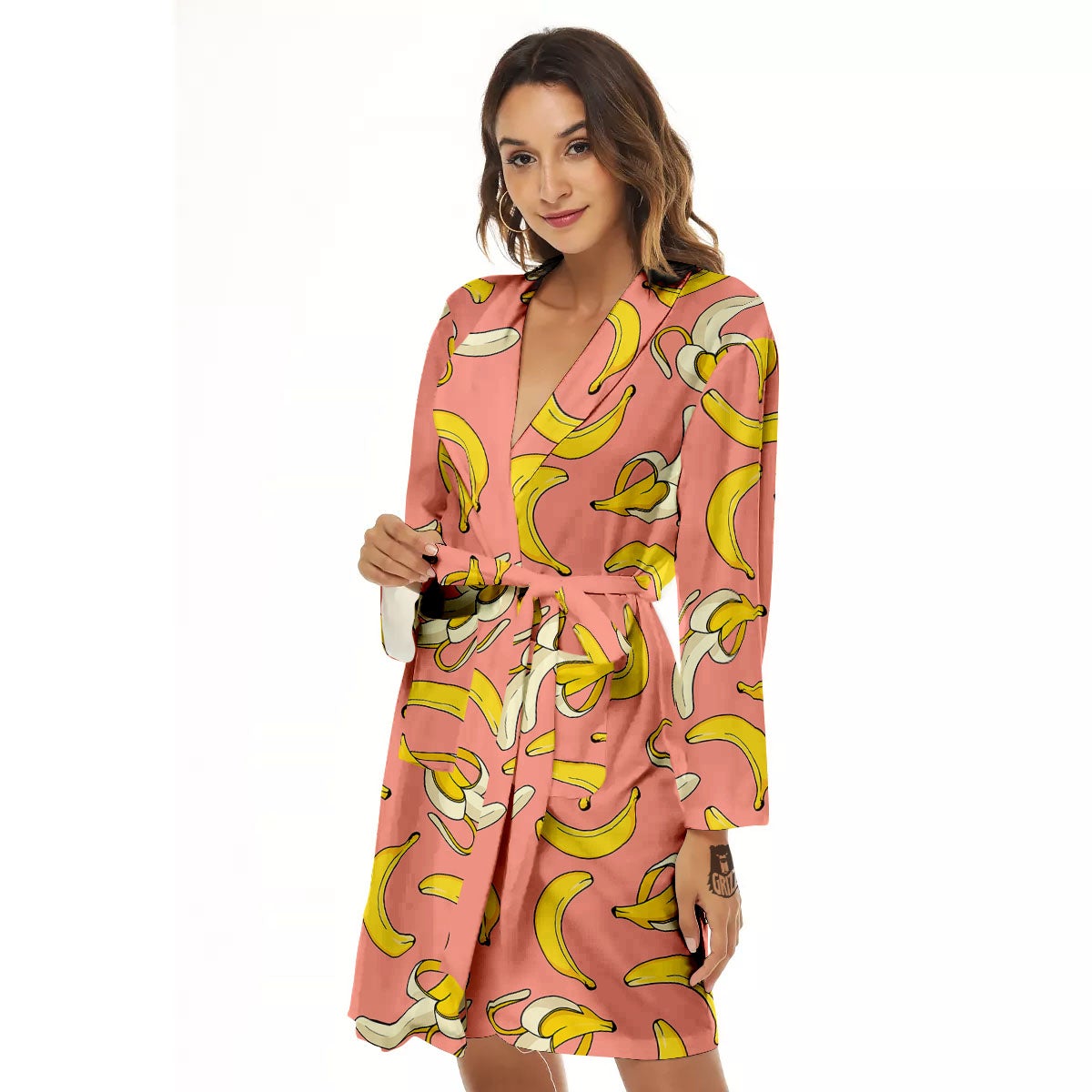 Banana Pink Print Pattern Women's Robe-grizzshop