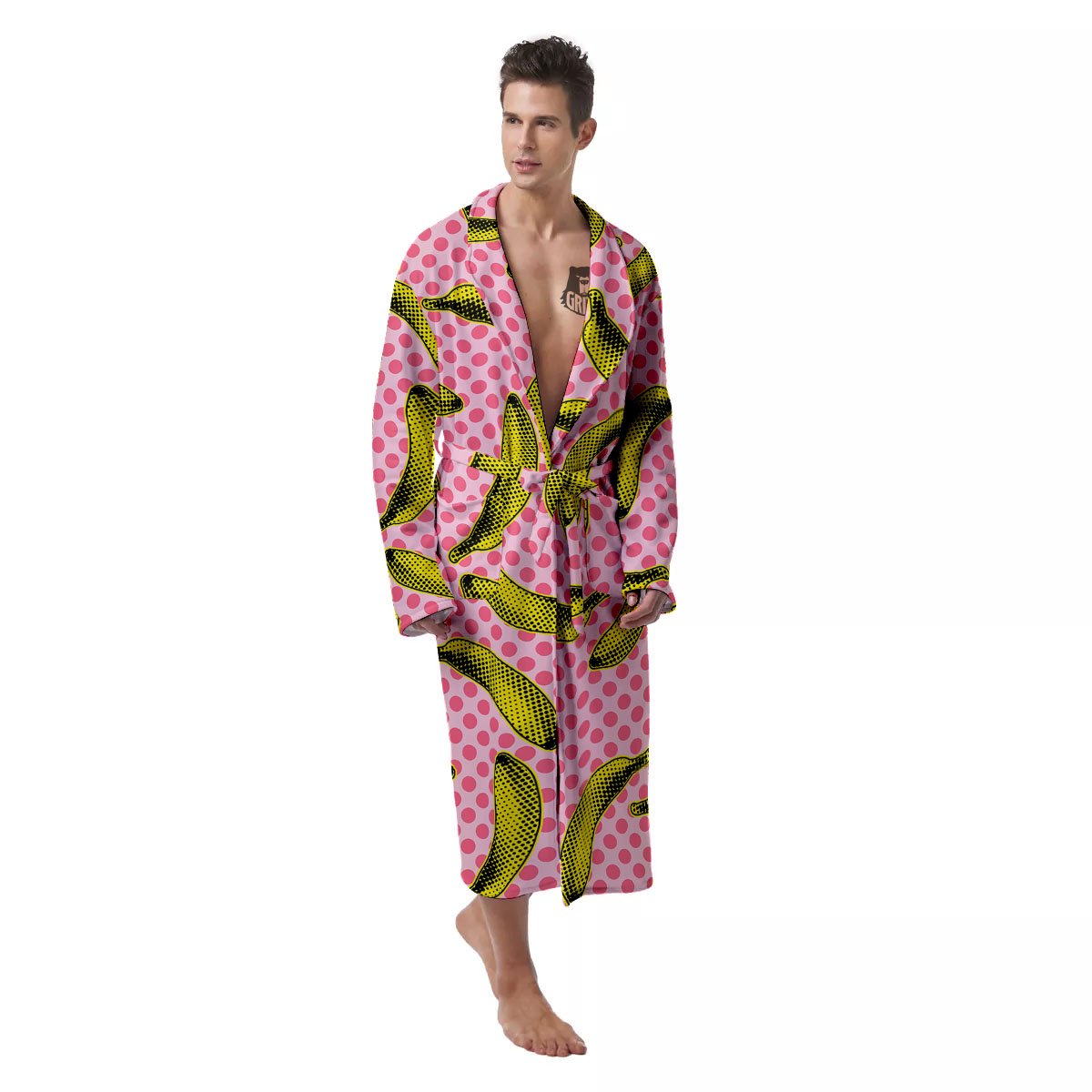 Banana Polka Dot Print Pattern Men's Robe-grizzshop
