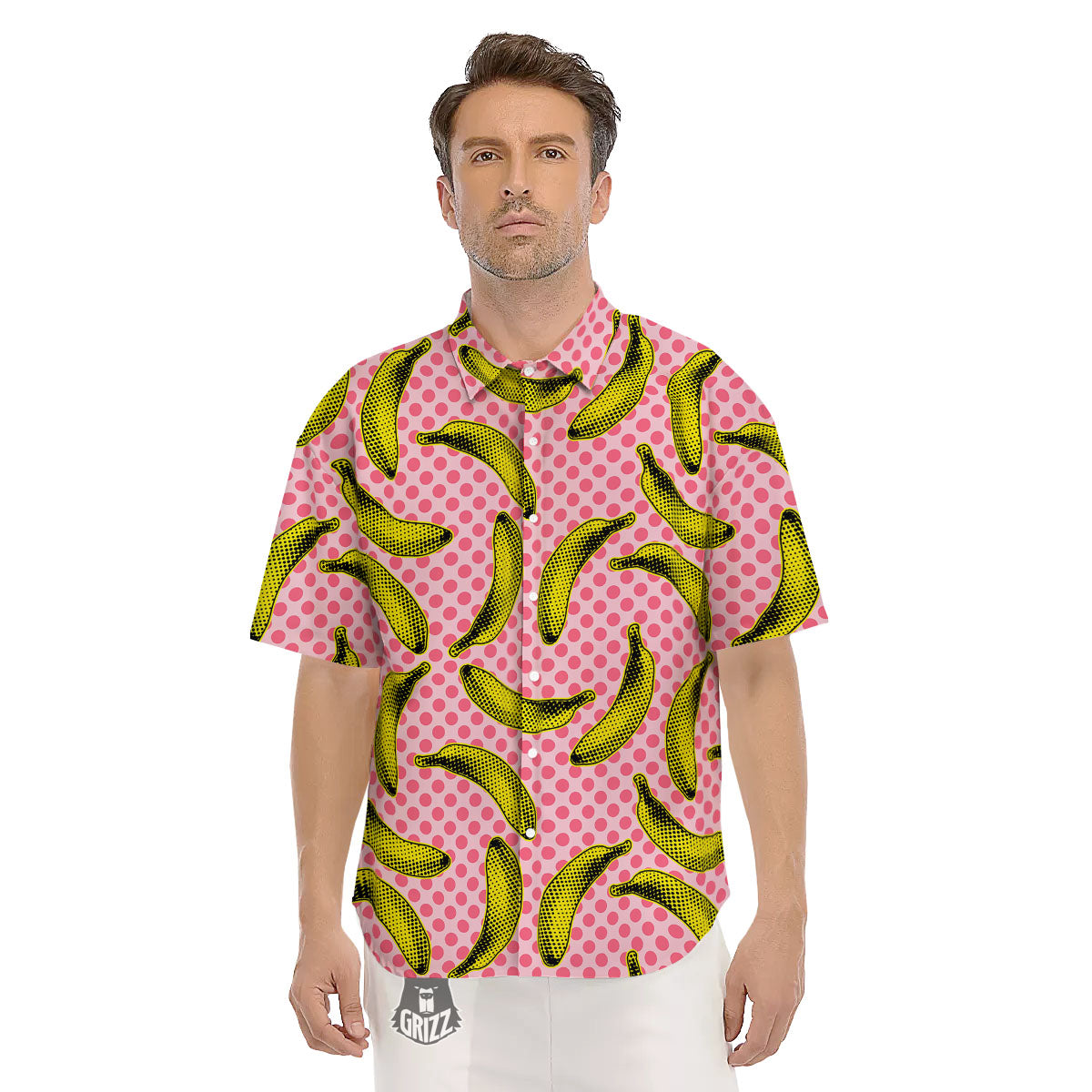 Banana Polka Dot Print Pattern Men's Short Sleeve Shirts-grizzshop