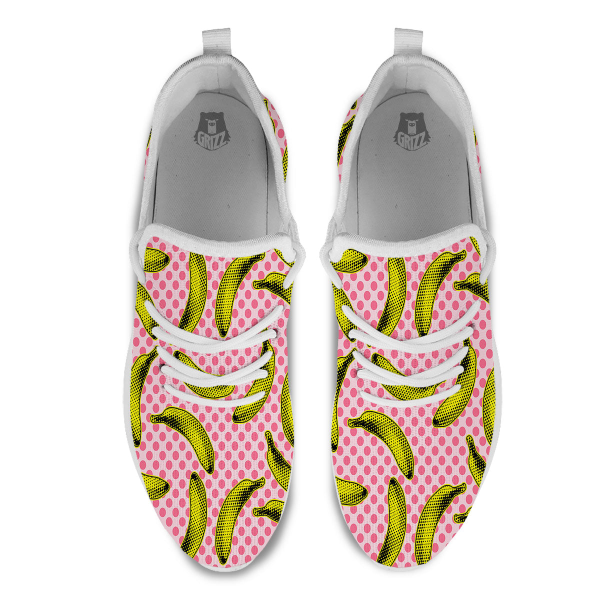 Banana Polka Dot Print Pattern White Athletic Shoes-grizzshop