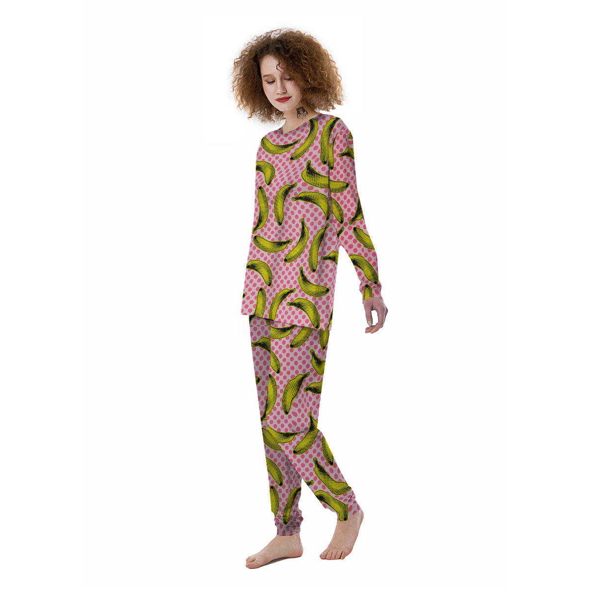 Banana Polka Dot Print Pattern Women's Pajamas-grizzshop