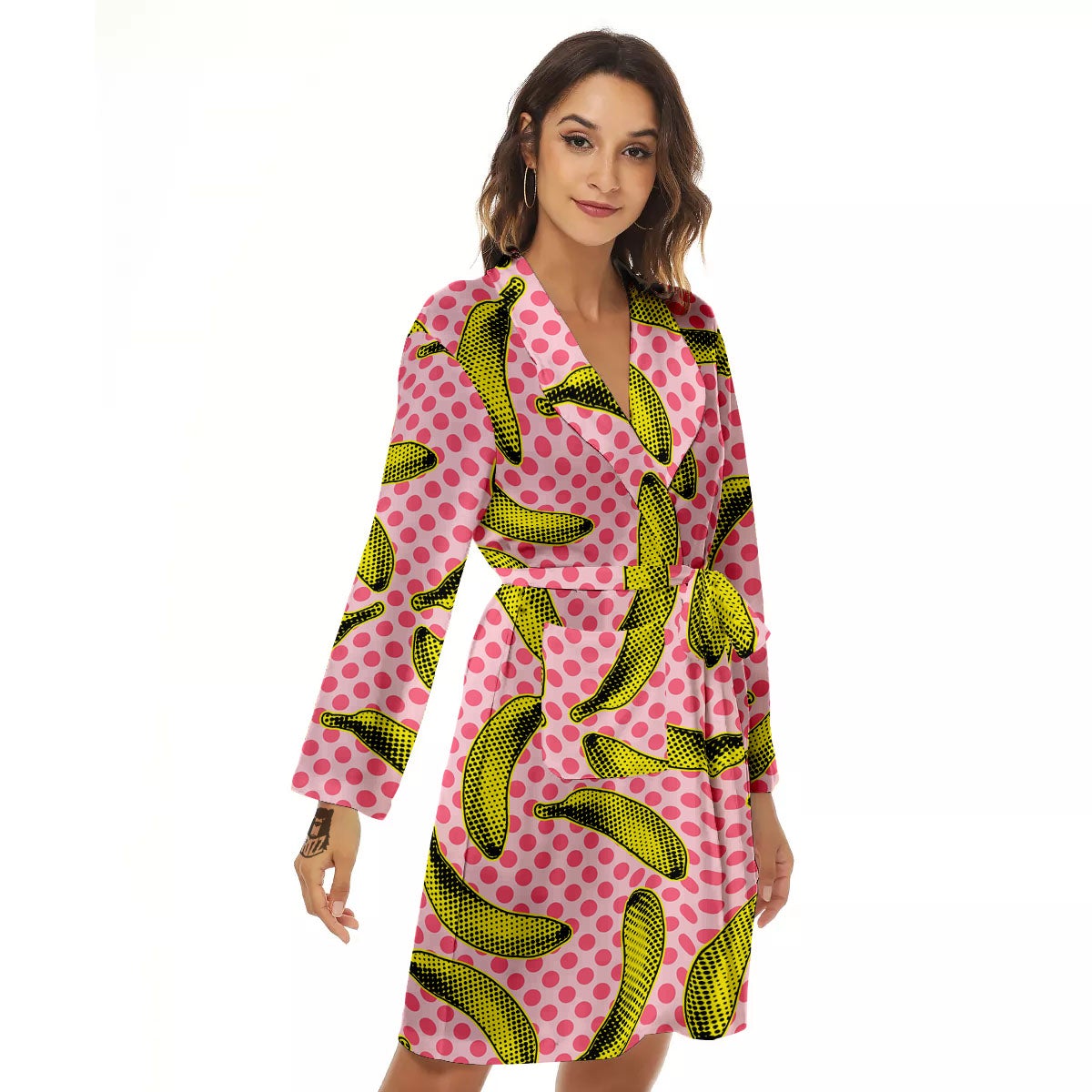 Banana Polka Dot Print Pattern Women's Robe-grizzshop